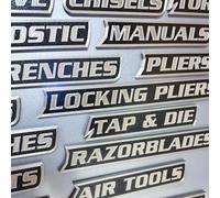 12 Pack of Magnetic Toolbox Labels, 3D-Printed Tool Box Labels, Reusable Magnet Tags, for Steel Toolboxes, Carts, Drawers, and Cabinets (Silver)