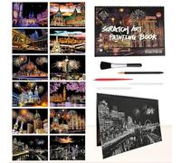 12 pagine Scratch Art libro arcobaleno Scratch Art per adulti serie città gratta e schizzi per arti e mestieri bomboniere (City Series A)