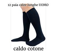 12 PAIA CALZA LUNGHE UOMO CALDO COTONE NERO LAVORO 40/46 GAMBALETTO INVERNALE