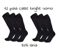 12 Paia Calze Nere Lunghe 80% Lana Lunghe Uomo Neve Montagna Invernali Termiche