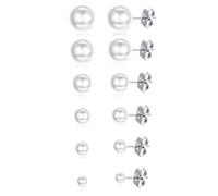 12 Paia di Orecchini a Lobo in Acciaio Inossidabile con Perle e zirconi, Orecchini in Oro Bianco 18 carati 316L CZ, 3-8 mm Fashion Book