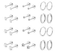 12 paia di orecchini a perno da donna in acciaio chirurgico, ipoallergenici, orecchini a cerchio Huggie orecchini a cerchio piccoli CZ con retro piatto set di orecchini per elica piercing cartilagine