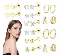 12 Paia Di Set Orecchini Oro, Orecchini Dorati Donna, In Vari Stili, Sicuri, Ipoallergenici, Eleganti e Versatili, con un Comodo Design A Retro Piatto