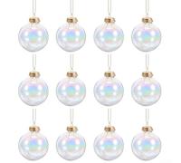 12 palline di Natale in plastica trasparente con tappo a vite dorate e corde da appendere, riutilizzabili, decorazioni natalizie e design personalizzato (6 cm)