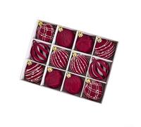 12 palline di Natale in velluto cavo, 6 cm, in plastica infrangibile, per decorazioni per albero di Natale ed esposizione per interni ed esterni (rosso)