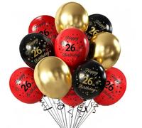 12 palloncini in lattice per 26° compleanno, colore rosso, nero e oro, per il 26° compleanno, palloncini per feste di compleanno, per uomini e donne, decorazioni per feste di compleanno
