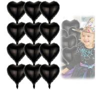 12 palloncini neri per feste, in alluminio autosigillanti, a forma di cuore, con nastro bianco e colla, perfetti per compleanni, matrimoni, anniversari