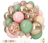 12 palloncini retrò verde rosa, 60 pezzi verde salvia pastello rosa oro palloncino, rosa chiaro crema beige palloncino con motivo animali per ragazze giungla safari compleanno baby shower Wild One
