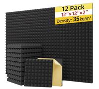 12 pannelli acustici per pareti, 5,1 x 30,5 x 30,5 cm, pannelli acustici in schiuma ad alta densità da 30 kg/m³, pannelli fonoassorbenti ad espansione rapida per studio, 5,1 x 30,5 x 30,5 cm