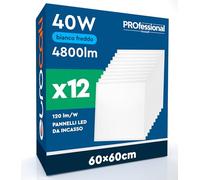 12 Pannelli LED 60x60 40W Quadrati da Incasso 4800 lumen con Driver Philips - Luce Fredda 6500K - Plafoniera da Ufficio ad Alta Luminosità 120 lm/W Lampada da Soffitto per Controsoffitti Modulari