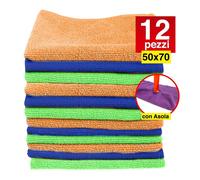 12 PANNI MICROFIBRA 50X70CM PANNO PULIZIA MULTIUSO LAVA PAVIMENTI CON ASOLA