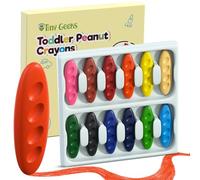 12 Pastelli Bambini 2 Anni + Forma Ergonomica Arachidi + Crayon per Bambini 1-3 Anni | Colori che non sporcano | Pastello a Razzo e Facili da Impugnare | Pastelli a cera