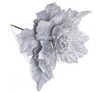 12 PC CASCITA IN GIOVAMENTO ARTICIFICAZIONE COMPLETA 28 * 24 cm Fiori finti glitter Poinsettia Giove di Natale Ornamenti dell'albero di Natale con steli per decorazioni per feste di Natale di