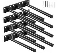 12 Pcs 6" Black Solid Steel Floating Shelf Bracket Blind Shelf Supports - Hidden Brackets for Floating Wood Shelves - Concealed Blind Shelf Support - Screws and Wall Plugs Included