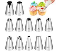 12 Pcs Beccucci Sac a Poche, Bocchette Sac a Poche Professionali, Beccucci in Acciaio Inox, per Torte, Muffin, Decorazione Di Biscotti, 12 Forme Diverse