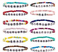 12 Pcs Braccialetti Popolarità Cantante Bracciale,Bracciale Design Unico Album Lettera,Braccialetti Colore Amicizia,Elastico Friendship Bracelets,Bracciale Bicchiere Boemia Moda per Music Fans Amici