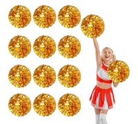 12 Pcs Cheerleading Pom Poms,13.7inch Cheerleader Pompoms with Four finger payment,Fit for Team Spirit Sports Dance Cheering (gold)