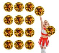 12 Pcs Cheerleading Pom Poms,13.7inch Cheerleader Pompoms with Four finger payment,Fit for Team Spirit Sports Dance Cheering (Black+Gold)