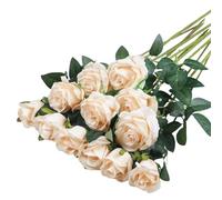 12 Pcs Rose Finte in Seta Artificiale Bouquet Fiori Finti di Rosa con Steli Lunghi Fiori artificiali Fiori Artificiali Rose Finte Fiori artificiali, per Decorazioni per la Casa di Nozze(Champagne)