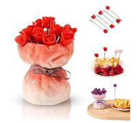 12 Pcs Rose Shaped Fruit Forks with Elegant Ceramic Storage Vase, Rose Fruit Fork Set, Creative Tableware Set for Home Kitchen, Party, and Dining Decor Accessories (Red)