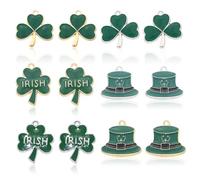 12 pcs St Patrick's Day Ciondolo, Set Ciondolo a Forma di Trifoglio, Mini Ciondolo a Forma di Trifoglio in Lega, Adatto per Orecchini, Collane, Portachiavi e Creazione di Gioielli