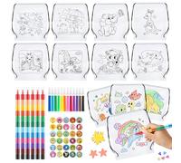 12 PCS Zaini da Colorare per Bambini con 6 Pastelli a Cera, 12 Pennarelli e Adesivi, Sacchetti Retrattili da Dipingere per Bambini per Dipingere Fai da Te Feste di Compleanno Attività Scolastiche