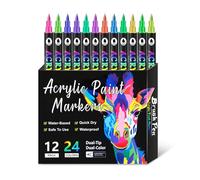 12 pennarelli acrilici a 24 colori a doppia punta a pennello con punta a pennello resistente all'acqua per scrapbooking, diario, calendario, penna a doppia estremità