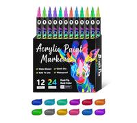 12 pennarelli acrilici con punta a pennello a doppia estremità pennarelli acrilici per pittura su carta, legno, vetro, ceramica, tela, penna a doppio colore