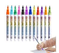 12 pennarelli metallici con contorni, penne 2 in 1, pennarelli permanenti per arte e fai da te, set di pennarelli a doppia linea con glitter, asciugatura rapida e permanente, per carte, scuola e