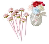 12 penne a sfera con fiori artificiali creativi, penne a inchiostro nero, per San Valentino, decorazioni per matrimoni, forniture per ufficio e scuola, colore rosa