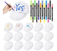 12 penne colorate con 16 cappelli fai da te, cappello da baseball regolabile creativo per artigianato scolastico, cappelli da baseball vuoti per pittura fai da te, set di cappelli da baseball bianchi
