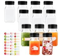 12 Pezz Bottiglie di Succo di Plastica Trasparente, 120ML Svuotare Le Bottiglie di Bevande Frullato Riutilizzabili con 1 etichetta per frutta con Coperchi per Acqua Succo di Latte Berretto Nero