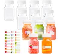 12 Pezz Bottiglie di Succo di Plastica Trasparente, 120ML Svuotare Le Bottiglie di Bevande Frullato Riutilizzabili con 1 etichetta per frutta con Coperchi per Acqua Succo di Latte Berretto Bianco