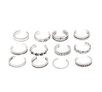 12 Pezzi/1 Set retrò Donna Anello Punta Intagliato Vuoto Placcato Argento Anelli Aperti Set Anello Dito Anello Comune Estate Spiaggia Gioielli Regali per Le Donne Ragazze Regolabile Att