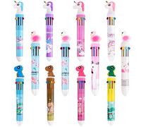 12 Pezzi 10-in-1 Penne a Sfera Multicolore Retrattili, Penna a Sfera 10 Colori Cartoon Rabbit Dinosaur Unicorn Flamingo per Ufficio Materiale Scolastico Regalo per Bambini