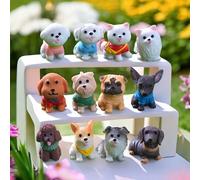 12 pezzi/14 pezzi Mini modelli di cagnolini, decorazioni in resina per cani carini, statue di animali Teddy Corgi, elementi decorativi per paesaggi in miniatura e giardini delle fiabe Stile 2,Taglia u