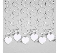 12 pezzi 25 decorazioni per matrimonio in argento, decorazione da appendere a spirale rotore - 25 - per matrimonio d'argento, decorazione sospesa compleanno 25 anni argento - con nastri, 25 ghirlande