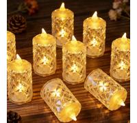 12 pezzi/6 pezzi/3 pezzi Luci a candela LED elettroniche con batteria, candele a tè con proiezione di alone riflettente a motivo di mini rose, luci a candela LED senza fiamma alimentate a batteria, ad
