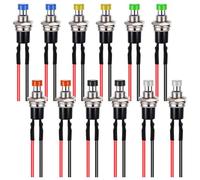 12 pezzi, 7 mm, pre-cablato, mini pulsante momentaneo, 12 V, mini interruttore 3 A, 220 V, SPST, 2 pin, presaldato, pulsante rotondo, pulsante piatto, pulsante a pressione, colorato per hobby del