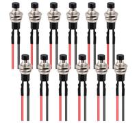 12 pezzi, 7 mm, precablato, mini interruttore a pulsante, 12 V, 3 A, 220 V, SPST, 2 pin, presaldato, pulsante rotondo a pulsante piatto, pulsante a pressione rosso per hobby del modello ferroviario