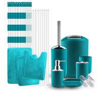 12 Pezzi Accessori Bagno Set Tenda Doccia 3 Tappeti Toilette Spazzola E Altro