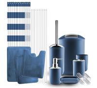 12 Pezzi Accessori Bagno Set Tenda Doccia 3 Tappeti Toilette Spazzola E Altro