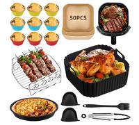 12 Pezzi Accessori Friggitrice ad Aria，per Philips Airfryer serie 2000/3000/5000, 6,2 L,Ninja, Cosori da 6 Litri, include 50 Pezzi Carta Forno per Friggitrice ad Aria