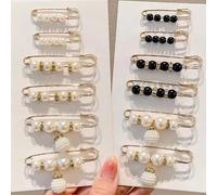 12 pezzi Accessori regolabili in vita in finta perla nera e bianca per abiti e pantaloni da donna, accessori per l'abbigliamento con molletta per stringere la vita, senza cartoncino, accessori per abi