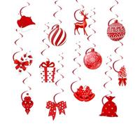 12 Pezzi Addobbi Natalizi a Spirale, Decorazioni Pendenti Rosso | Set da appendere per albero di Natale, design a spirale con elementi festivi assortiti per creare atmosfera