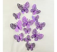 12 pezzi Adesivi 3D a farfalla, decorazioni da parete in carta metallica viola cava a forma di farfalla per la casa, adesivi, decalcomanie da parete, decalcomanie in vinile per decorazioni domestiche,