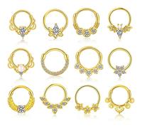 12 Pezzi Anello del Setto,Kucheed 16G Acciaio Chirurgico Oro Naso Anelli Cerchio Setto Gioielli,Cartilagine Helix Daith Orecchini Hoop Narice Naso Monili Penetranti Del Corpo per Le Donne Degli Uomini