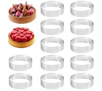 12 Pezzi Anello Microforato Crostata, 6 cm Stampo Crostata Microforato in Acciaio Inox, Antiruggine Riutilizzabili, per Dolci e Pasticceria, Mousse, Mini Pizze, Mini Torte, Muffin, Fai Da Te
