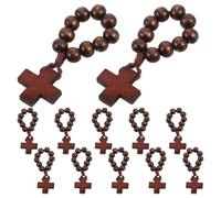 12 Pezzi Anello Rosario da Dito in Legno con Croce, Nero Marrone | Preghiera Devozionale, Leggero e Durevole, Adatto a Bomboniere Nozze e Uso Quotidiano