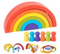 12 Pezzi Arcobaleno Legno Montessori, Blocchi Arcobaleno di Legno, Arcobaleno Legno, Legno Arcobaleno Giocattolo, Giocattolo di Apprendimento Geometria Costruzioni Puzzle Giochi Educativo